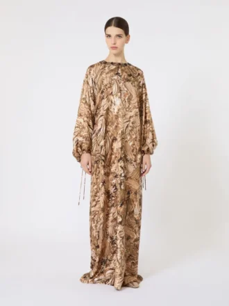 Vestido túnica em seda estampada, dourado