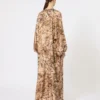 Vestido túnica em seda estampada, dourado