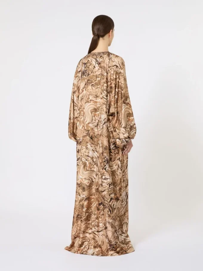 Vestido túnica em seda estampada, dourado