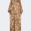 Vestido túnica em seda estampada, dourado