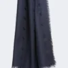 Xaile em malha jacquard de lã e seda, azul-escuro