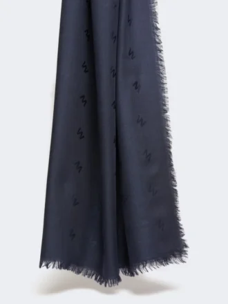 Xaile em malha jacquard de lã e seda, azul-escuro