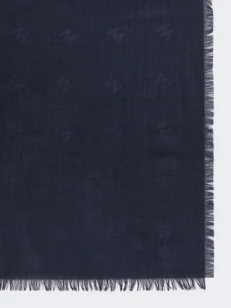 Xaile em malha jacquard de lã e seda, azul-escuro